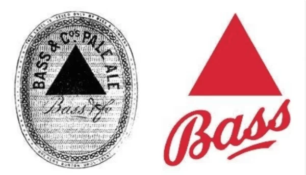 Bass logo featuring a red triangle and script text, ideal for small business branding.